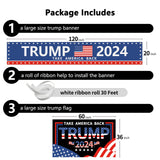 Probsin Trump 2024 Banner 120" x 20" with Trump 2024 Flag 3x5 Ft Set Take America Back Decorations Trump 2024 Yard Sign Party Supplies Backdrop Hanging Outdoor Gate Decor Fence Door Indoor Wall