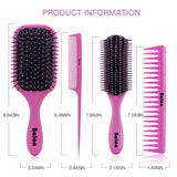 4Pcs Hair Brushes for Women, Hair Comb for Women and Detangling Paddle Brush, Great On Wet or Dry Hair, No More Tangle Hair Brush Set for Straight Long Thick Curly Natural Hair (Pink)