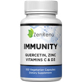 Zenrenu Quercetin Zinc Vitamin C Vitamin D - 6 in 1 Immunity Vitamins with Curcumin for Immune Defense & Antioxidant Support - Easy to Absorb Immunity Booster, 100 Vegetarian Capsules