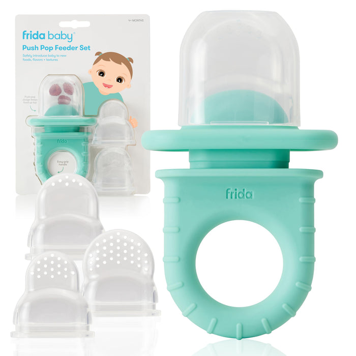 Frida Baby Push Pop Feeder, Baby Fruit Feeder, Baby Fruit Food Feeder to Safely Introduce New Foods, Fresh + Frozen Food Silicone Feeder for Babies, BPA Free, Dishwasher Safe | 3 Count, Teal