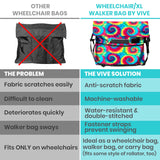 Vive XL Wheelchair Bag - Waterproof, Scratch-Resistant, Double-Stitched, Machine Washable Accessory for Adults, Seniors, 15 Colors - Storage Walker Backpack to Hang on Back of Wheel Chair