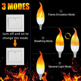 OHLGT E12 Flame Bulbs 4 Packs, 3 Mode LED Candelabra Flame Light Bulb 2.0 Watt Warm White Chandelier Flame Bulbs,1800k Candle Light Bulbs, Flame Tip for Christmas Party Decorations