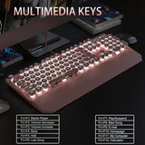 Camiysn Typewriter Style Mechanical Gaming Keyboard, Pink Retro Punk Gaming Keyboard with White Backlit, 104 Keys Blue Switch Wired Cute Keyboard, Round Keycaps for Windows/Mac/PC