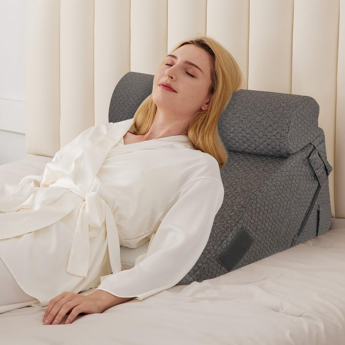 BIEEZZK Orthopedic Bed Wedge Pillow Set 3Pcs, Adjustable Memory Foam, Pillow Wedge for Post Surgery, Back Pain Relief, Triangle Pillows for Acid Reflux, Snoring, GERD, Dark Grey