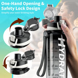 Water Bottle, 32 oz Motivational Water Bottles with Time Marker-Tritan & BPA Free, Sports Water Bottle with Time to Drink & Strap, Wide Mouth, Leakproof -Gift for Christmas Gym Fitness & Outdoor