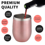 12oz/4 Pack Wine Tumbler Glasses with Lid Stemless Double Wall Vacuum Stainless Steel Travel Tumbler Keeping Cold & Hot for Wine,Coffee,Cocktails,Christmas Drinks-Family and Gifts(4 Pack-Red)