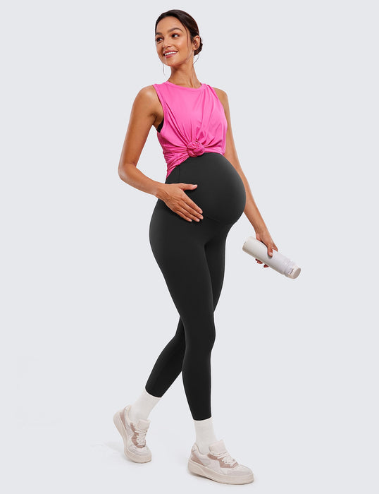 CRZ YOGA Womens Butterluxe Maternity Leggings Over The Belly 25" - Buttery Soft Workout Activewear Yoga Pregnancy Pants Black Medium