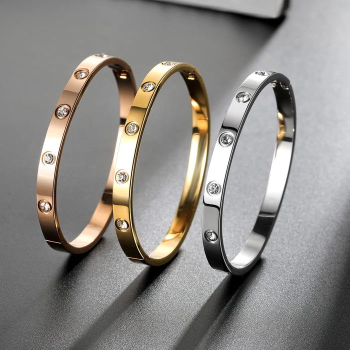 RIMRIVA Rose Gold Bracelets for Women Trendy Jewelry Stack Love Bangle Stainless Steel Crystal Dainty Bracelet Birthday Christmas Anniversary Wedding Gifts Wife Mom Friends