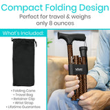 Vive Folding Cane - Foldable Walking Cane for Men, Women - Fold-up, Collapsible, Lightweight, Adjustable, Portable Hand Walking Stick - Balancing Mobility Aid - Sleek, Comfortable