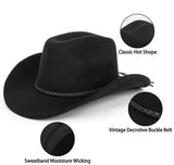 Western Cowboy Hat for Men Women Classic Roll Up Fedora Hat with Buckle Belt(Size:Medium)