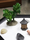 Nature's Mark Mini Zen Garden Kit for Desk with Rake, White Sand, Miniature Pagoda Figure, Black Hexagon Base, River Rocks, Miniature Succulent