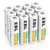 EBL Rechargeable AA Batteries 2800mAh 1.2V Ni-MH AA Rechargeable Batteries 12 Pack