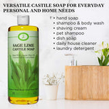 Carolina Sage Lime Castile Soap Liquid – Skin-Softening Olive Oil Soap Organic Body Wash – Pure Castile Soap Sage Lime Liquid Soap – Vegan Castile Soap Liquid (Sage Lime, 32 ounces)