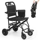 Dyna-Living Lightweight Folding Transport Wheelchair with Handbrakes Portable Travel Wheelchair for Seniors and Adults with Honeycomb Tires and Double-Sided Travel Bag (Only 16.7 LBS, Holds 220 LBS)