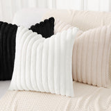 decorUhome Christmas Faux Fur Throw Pillow Covers 18x18 Set of 2, Decorative Soft Plush Striped Couch Pillow Covers with Velvet Back for Sofa, Bed, Living Room, White