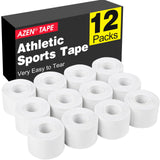 AZEN 12 Pack Athletic Sports Tape, Athletic & Medical Trainers & First Aid Tape for Injuries, Wrist Ankle Finger Tape, Easy to Tear & No Sticky Residue, 1.5 in X 10 Yards (White)