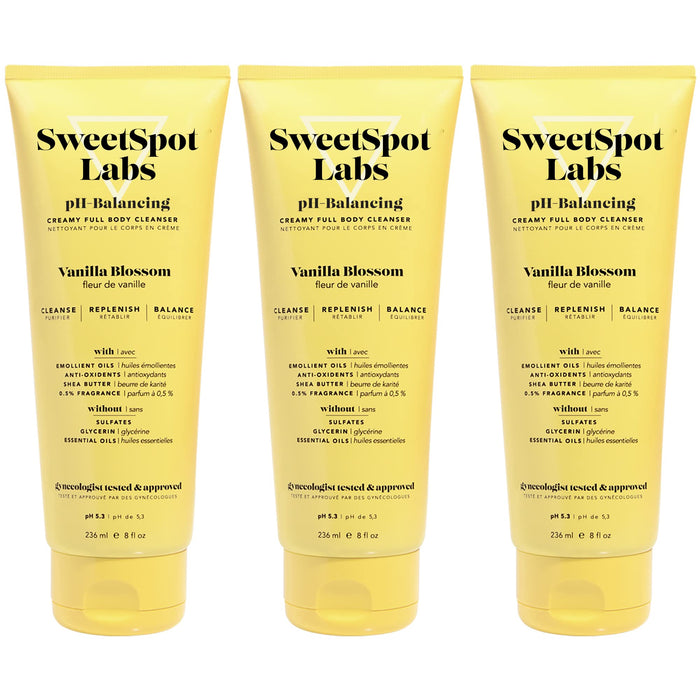 SweetSpot Labs pH Balanced Wash, Gentle Vanilla Blossom Scent, with Shea Butter and Aloe Vera, Sulfate Free, 8 oz (Pack of 3)