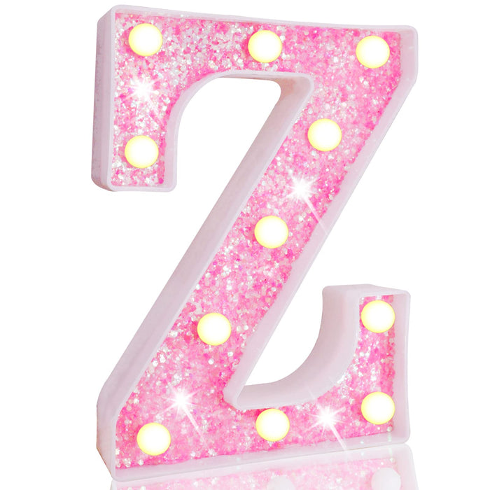 Pooqla LED Marquee Letter Lights, Light Up Pink Letters Glitter Alphabet Letter Sign Battery Powered for Night Light Birthday Party Wedding Girls Gifts Home Bar Christmas Decoration, Pink Letter Z