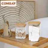 ComSaf Food Storage Containers with Airtight Bamboo Lids Set of 5, Clear Glass Canister Food Jar with Sealing Lid Kitchen Pantry Storage Container for Spaghetti Pasta Sugar Flour Cereal Beans, Square