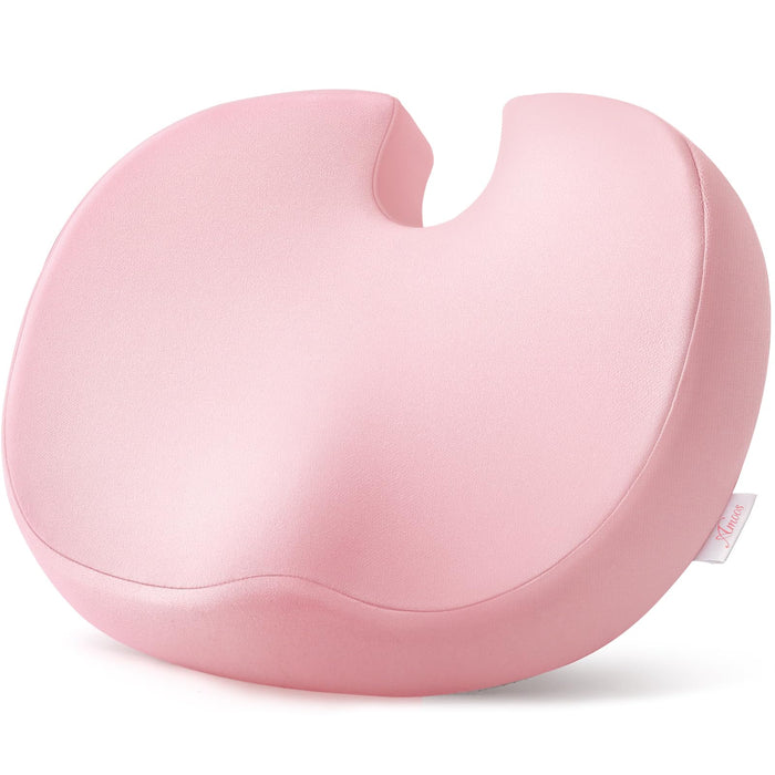 AMOOS Stylish Pink Seat Cushion, Ergonomic Wider Office Chair Cushion Enhances Posture with Lasting Support for Sciatica & Hip Pain Relief, Memory Foam Cushion for Office & Home Chair, Car Seat