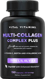 Vital Vitamins Multi Collagen Plus - Biotin, Hyaluronic Acid, Vitamin C - Collagen for Women & Men - Hair Growth Support Supplement - Skin, Nails Beauty Complex - 150 Pills