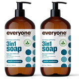 Everyone 3-in-1 Soap, Body Wash, Bubble Bath, Shampoo, 32 Ounce (Pack of 2), Pacific Eucalyptus, Coconut Cleanser with Plant Extracts and Pure Essential Oils