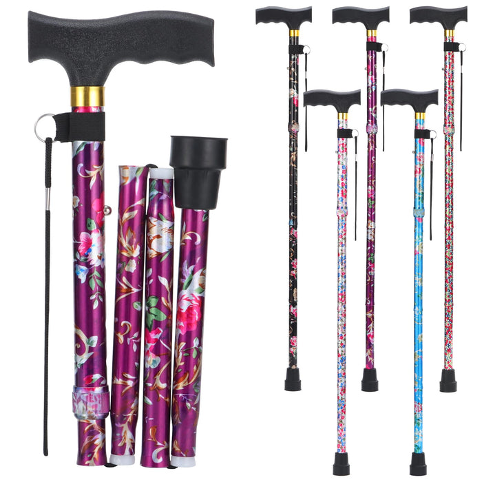 PARLORA Walking Cane for Women and Men, Collapsible, Lightweight, Sleek, Foldable Folding Cane | Walking Sticks for Seniors & Adults with Comfortable T-Handle [Purple Flower]