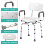 PETKABOO 360 Degree Shower Chair Swivel,Portable Seat with Armrests and Back, Adjustable Height Seat for Bathtub (White1)