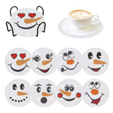 8 Pcs Christmas Snowman Face Diamond Coasters Kits Christmas Snowman Face DIY Coasters with Holder Holiday Xmas Holiday Diamond Coasters for Beginner Adult Winter Christmas Gift