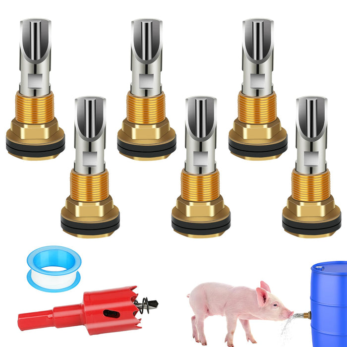 GINDOOR 6 Pack Pig Waterer Nipples, Stainless Steel Hog Waterer Barrel Kit