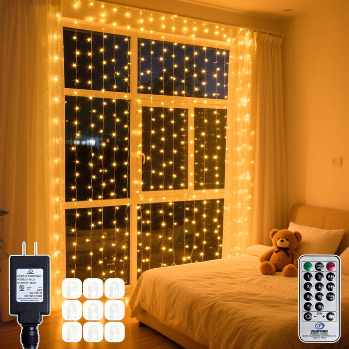 Soagrc 200 LED Warm White Curtain Fairy Lights 9.8x6.6FT Plug in