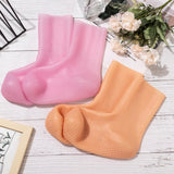 Noverlife 2 Pairs Moisturizing Silicone Socks, Reuseable Men's Pedicure Socks for Dry Cracked Rough Feet Skin, High Elastic & Anti Slip Moisturizer Spa Socks, Dry Heels Gel Socks - Pink & Tan