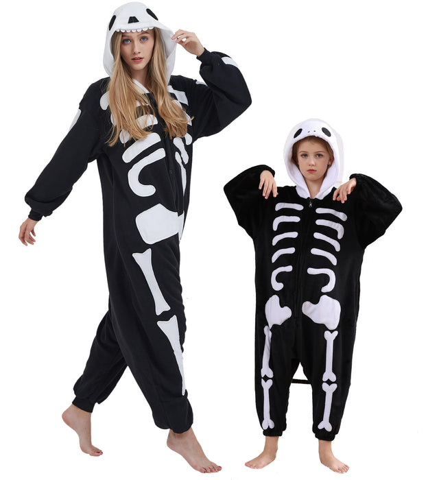 DELEY Unisex One Piece Animal Adult Skeleton Onesie, Animal Pajamas Halloween Cosplay Costume for Women and Mens Parent-Child Sleepwear