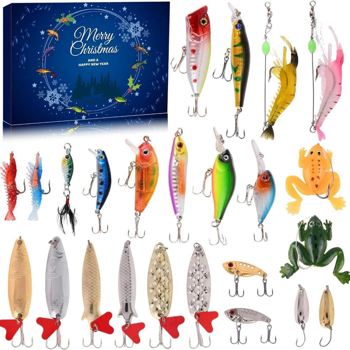 2024 Advent Calendar Fishing Christmas Countdown 24 Days Fishing Lures Set for Adult Men Teen Boys Father Boyfriend Granpa, 2024 Xmas Surprise Gift for Fishing Lover (24 Days)