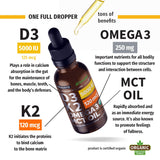 (2 Pack) Organic Vitamin D3 K2 Drops w MCT Oil Omega 3, 5000 IU, Vitamin D Liquid 5000 IU, No Fillers, Non-GMO Liquid D3 for Body’s Defenses & Faster Absorption, Unflavored, 2 Fl Oz Liquid Vitamin D3