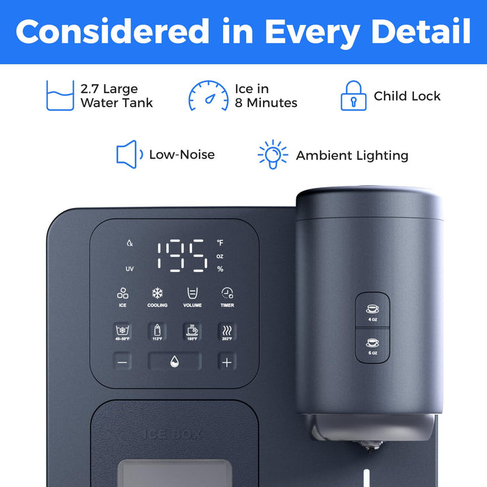 3-in-1 Water Dispenser with Ice Maker - Coffee Maker Countertop Bullet Ice Maker 16.6 lbs/24H with Timer, Hot/Cold/Warm Adjustable Volume Water, K-Cup® Ground Coffee Brewer for Home Office Gift