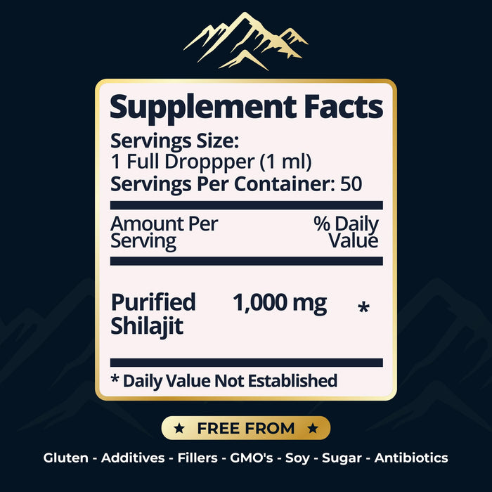 Pure Himalayan Shilajit Liquid Drops - 1000mg Natural Shilajit Drops - 85+ Trace Minerals & 40% Fulvic Acid for Energy Boost, Detox Cleanse, Strength & Immunity Support - 50 Day Supply