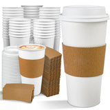 Ginkgo 100 Pack 20 oz Disposable Paper Coffee Cups with Lids and Sleeves, To Go Hot Coffee Cups for Business, Office, Cafes and Parties