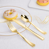 N9R 500PCS Gold Plastic Silverware - Gold Plastic Cutlery Set Disposable Flatware Dinnerware -200 Gold Forks, 150 Gold Spoons, 150 Gold Knives for Party, Birthday, Wedding Gold Utensils