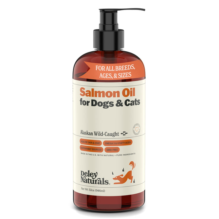 Deley Naturals Premium Alaskan Wild Caught Salmon Oil for Dogs and Cats - Omega-3 Rich Fish Oil Supplement for Healthy Skin, Coat, and Joints - All-Natural, Sustainably Sourced - 32 Oz