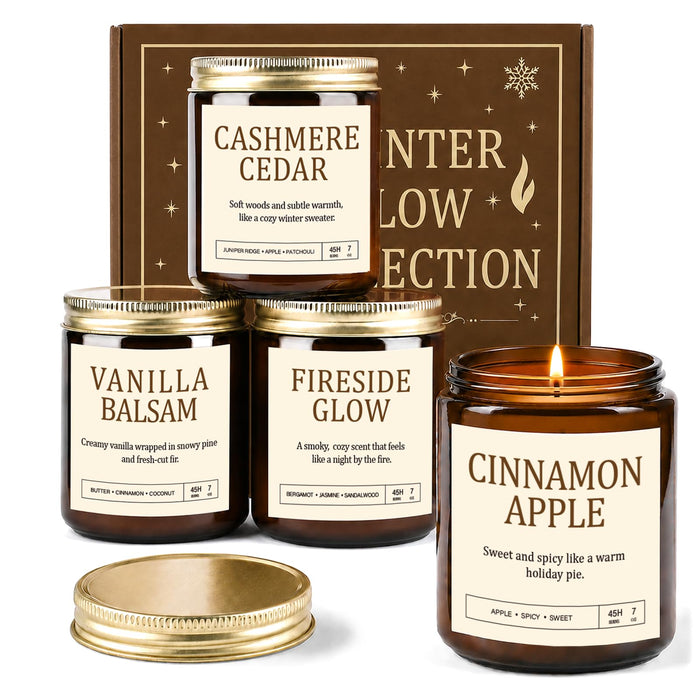 Fall and Winter Scented Candles, 4-Pack Soy Wax Gift Set, 28 oz Total