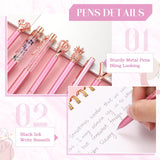 Janmini 9 Pcs Ballpoint Pens Set Metal Crystal Diamond Pen Glitter Pen for Journaling Black Ink Pretty Cute Pens Fancy Pens Gifts for Women Girls Christmas Birthday School Office Desk(Pink Purple)