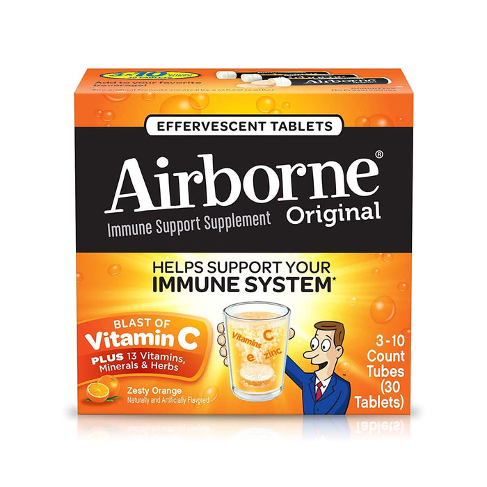Airborne, Immune Support Supplement Effervescent Tablets, Zesty Orange, 30 Count