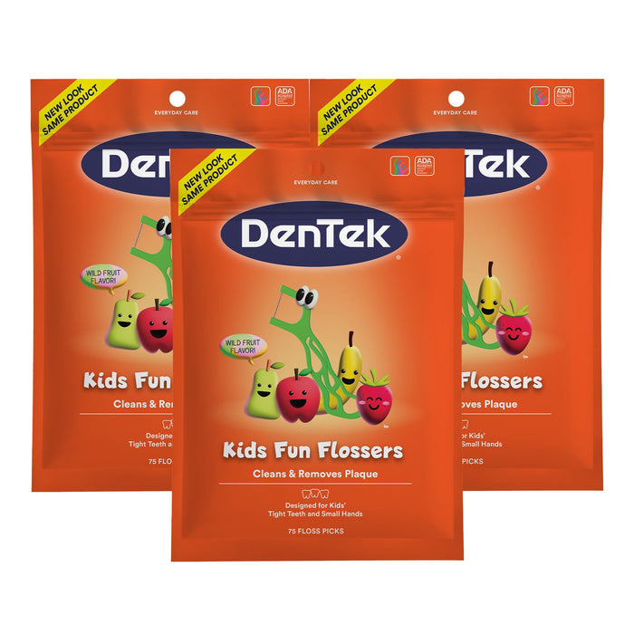 DenTek Kids Fun Flossers, Removes Food & Plaque, 75 Count, 3 Pack