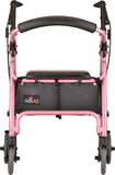 NOVA Medical Products, GetGo Petite Rollator Walker Petite Narrow Size Rolling Walker for Height 4'10" 5'4" Seat Height is 18.5 Inch Ultra Lightweight Only 13 lbs with More Narrow Frame Color, Pink