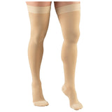 Truform 15-20 mmHg Compression Stockings for Men and Women, Thigh High Length, Dot Top, Closed Toe, Beige, Large