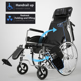 Reclining Wheelchair for Adults, Swing-Away Elevating Leg Rests and Flip-Back Arms, Heavy Duty Bariatric Wheelchair with High Back & Removable Headrest, 18" Seat Width, 350 Lbs