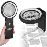 30X 40X Magnifying Glass with Light and Stand, Large Lighted Magnifying Glass 18 LED Illuminated Handheld Magnifier for Reading Close Work Coins Jewelry Macular Degeneration (Black)