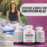 Pure Colon Cleanse & Detox 15 Day Program - Herbal Laxative Constipation Relief with Psyllium Husk, Cascara Sagrada & Senna Leaves - Special Women Intestinal Cleanser by Ladyme - 30 Capsules