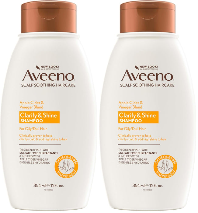 Aveeno Shampoo, 12 Fl Oz, Pack of 2 | Scalp Soothing | Apple Cider Vinegar Blend